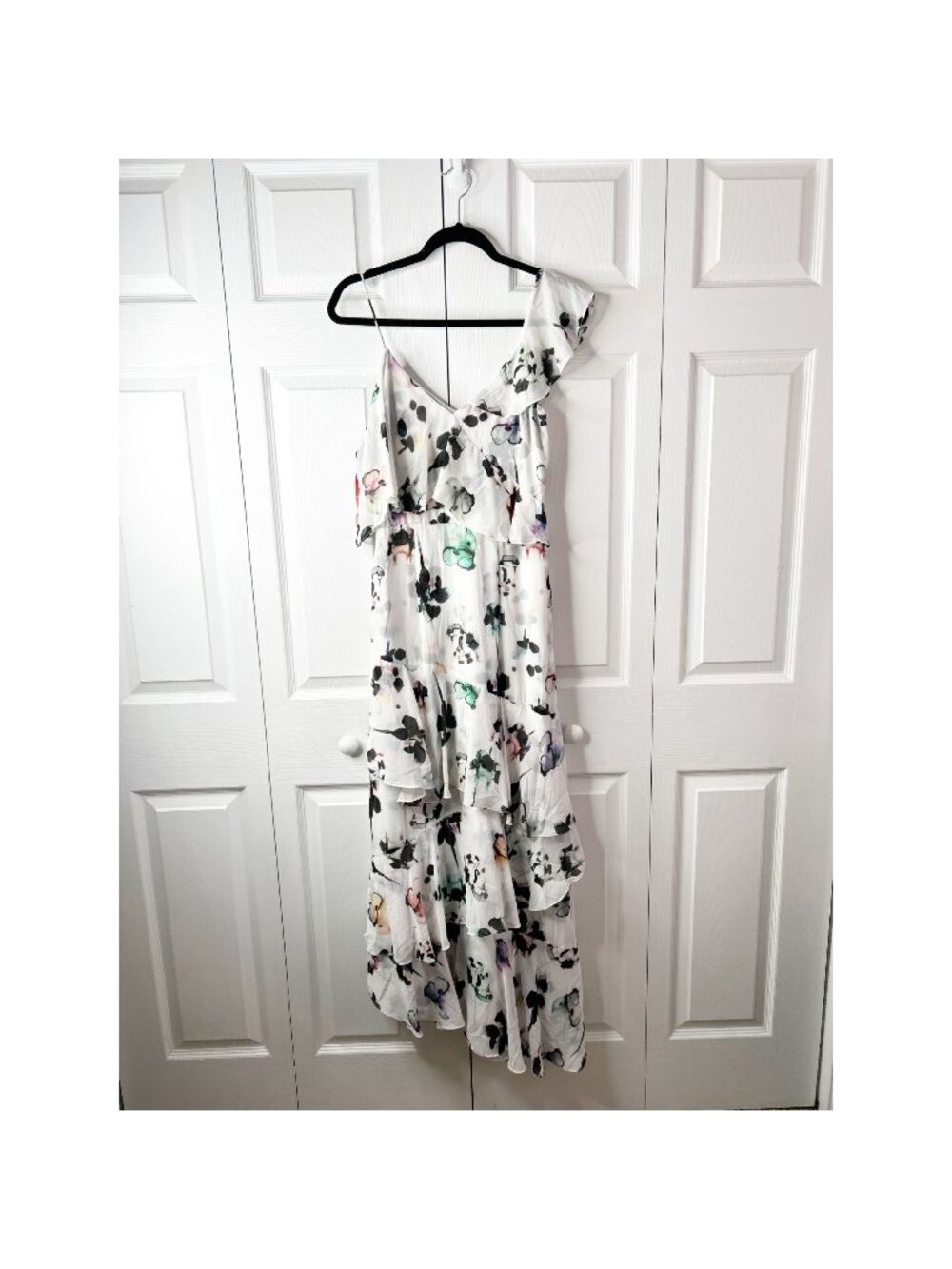 Monique Lhuillier Gardenia White Floral Print Ruffle Maxi Dress Women's Size 6